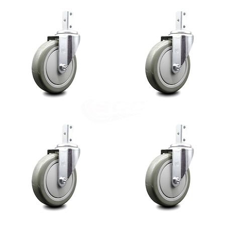 Service Caster 5 Inch Gray Polyurethane Wheel Swivel 7/8 Inch Square Stem Caster Set SCC SCC-SQ20S514-PPUB-GRY-78-4